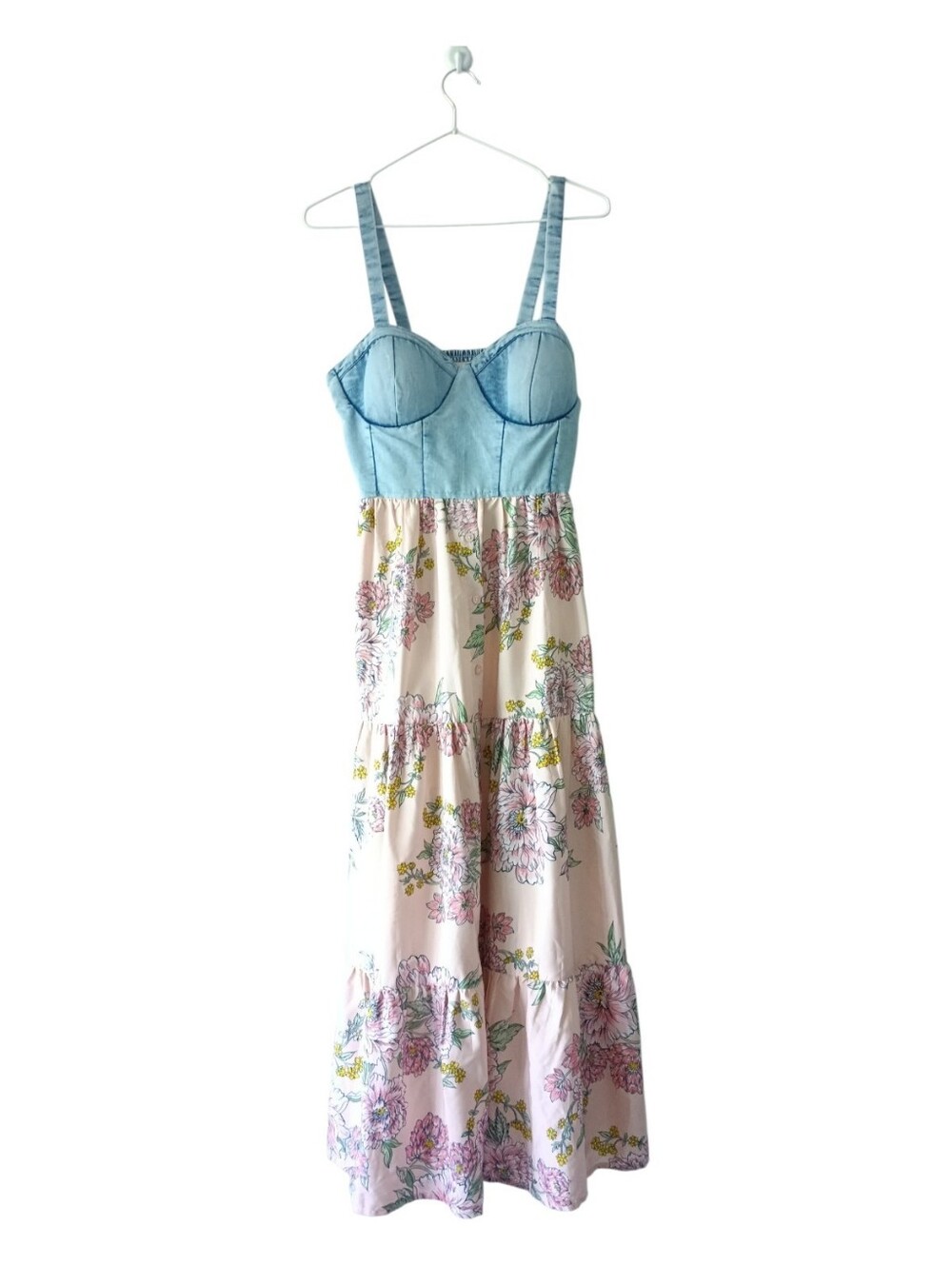 Blue & Blush Pink Floral Maxi Dress Size M